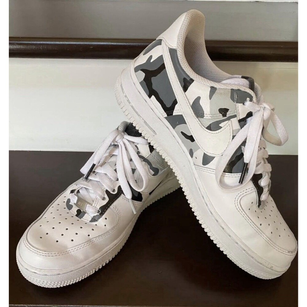 🔥RARE🔥Custom Painted Nike Air Force1 Low White Sneakers W/CAMO 9W/7.5 M